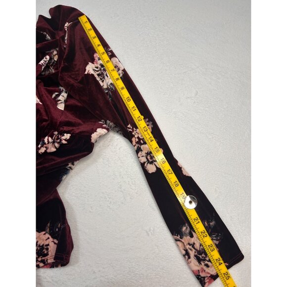 Eyeshadow Velvety Faux Wrap Mini Dress Womens M Burgundy Floral Holiday - Picture 8 of 13